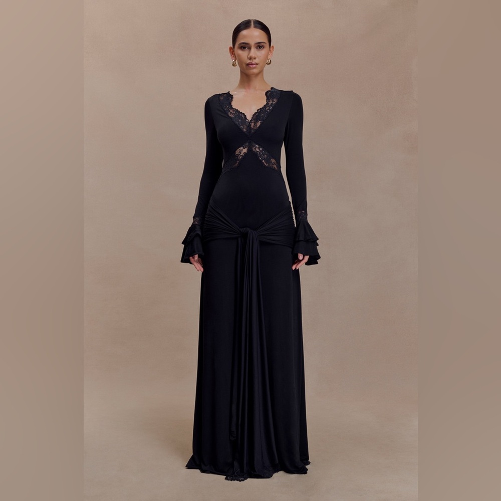 NWT MESHKI BLACK LACE INSERT MAXI DRESS